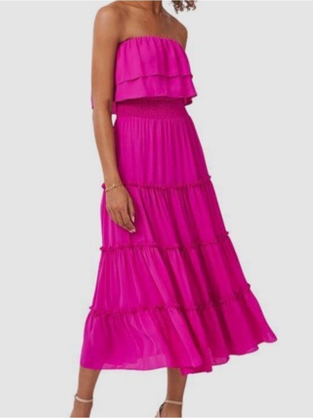 Fuchsia Strapless Tiered Maxi Dress